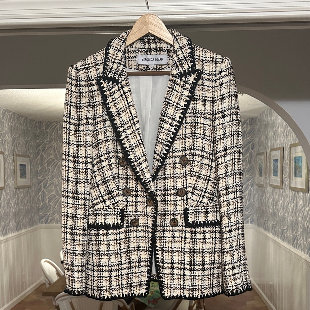 Veronica Beard Lawrence Black and Cream Tweed Blazer-Size 10